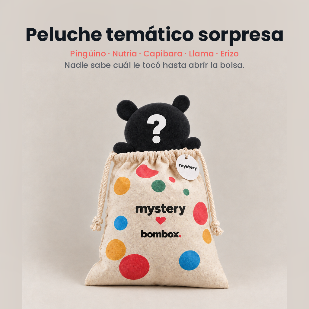 Mystery Bag bombox.: peluche temático sorpresa (pingüino, nutria, capibara, llama o erizo)