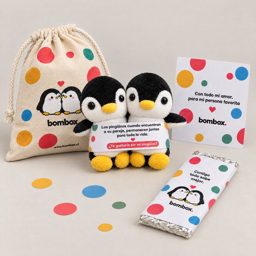 Kit Pingüinos con bolsa de regalo abierta