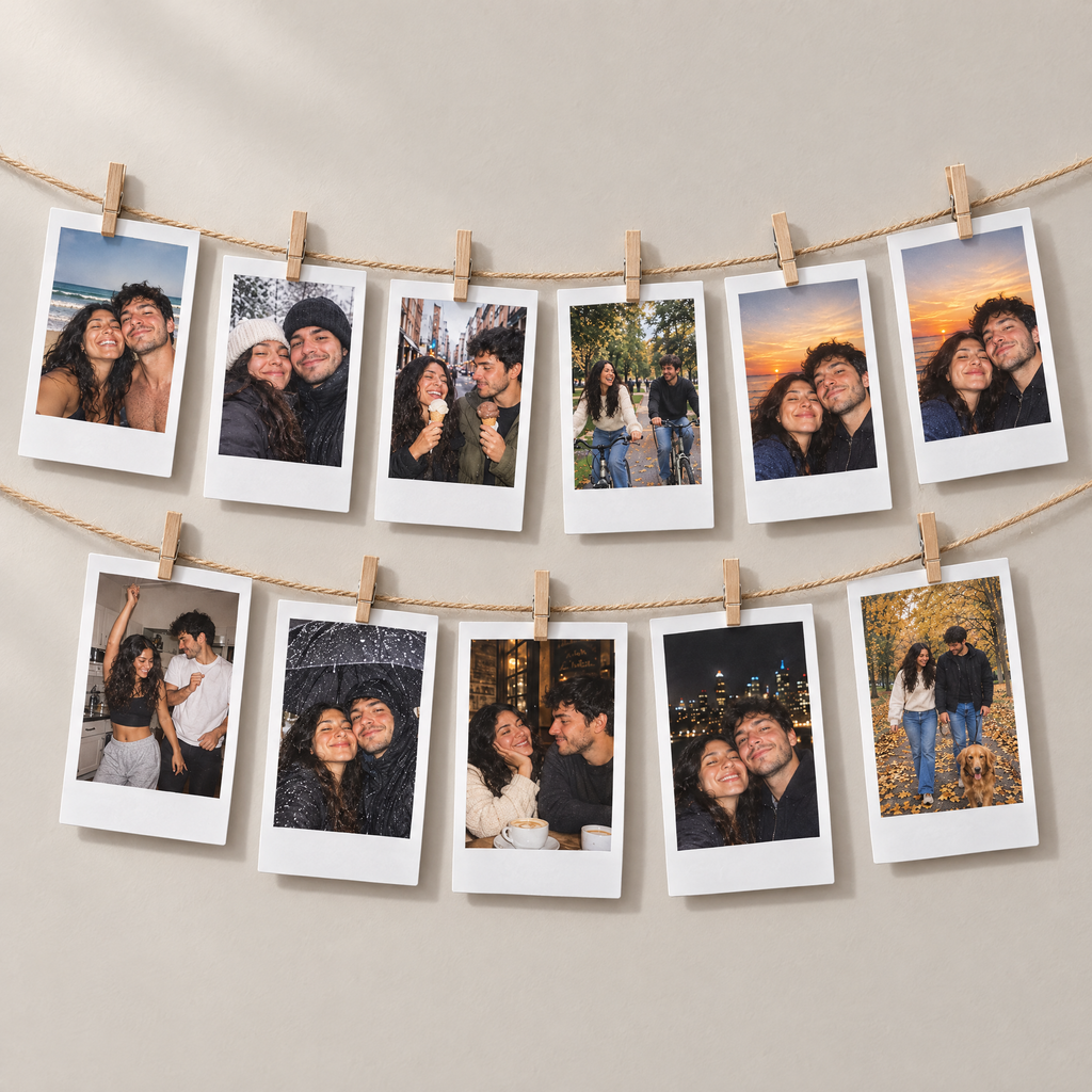 Fotos Instax Mini colgadas en la pared